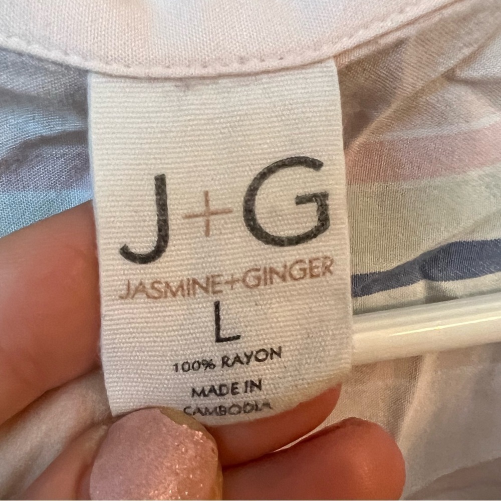 Jasmine + Ginger Striped Collared Short Sleeve Button Down Shirt Size Large - Picture 5 of 5